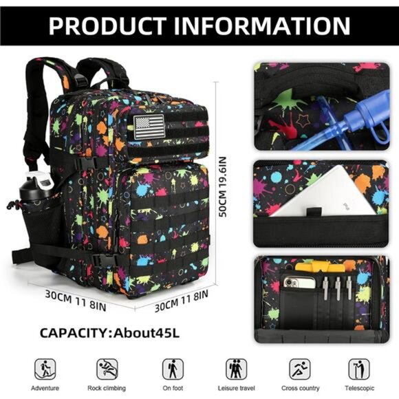 45L Tactical Assault Backpack 3 day assault pack with Molle Waterproof Backpack - Picture 2 of 6